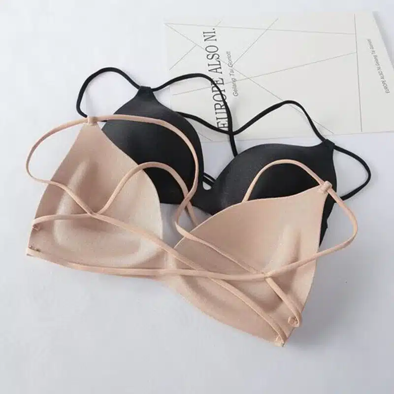 Invisible Bras Padded No wire free Strappy Super Push Up Bralette Sexy Women intimates Backless Underwear Lady BH Deep V Black 12