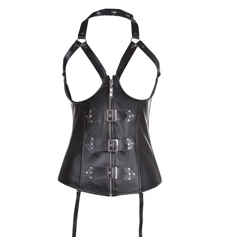 Sexy Black Leather fishbone Corsets Cropped Tops For fashion Women Plus Size Showgirl Costumes Punk Rock Gothic Lingerie 6