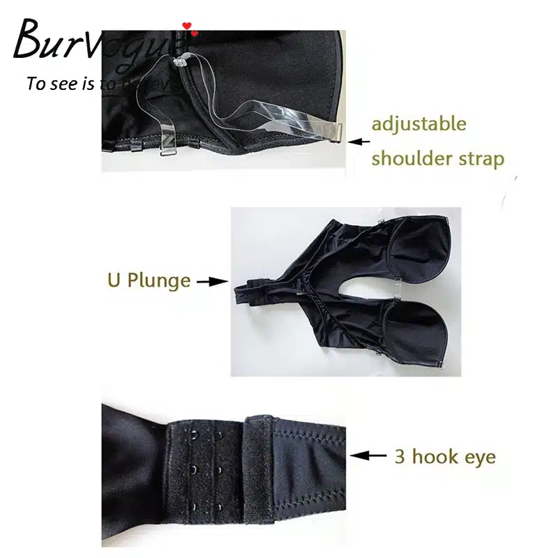 Burvogue NEW Sexy Women Backless Shapewear Deep Plunge Body Shaper Invisible Underwear for Dress Clear Strap Bodysuit Shapers 11