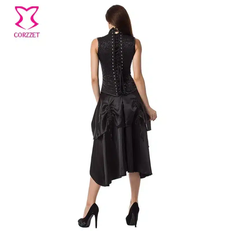 Corzzet Black Collared Top Steampunk Underbust Corsets And Bustiers Body Shaper Plus Size Women Jacket 16