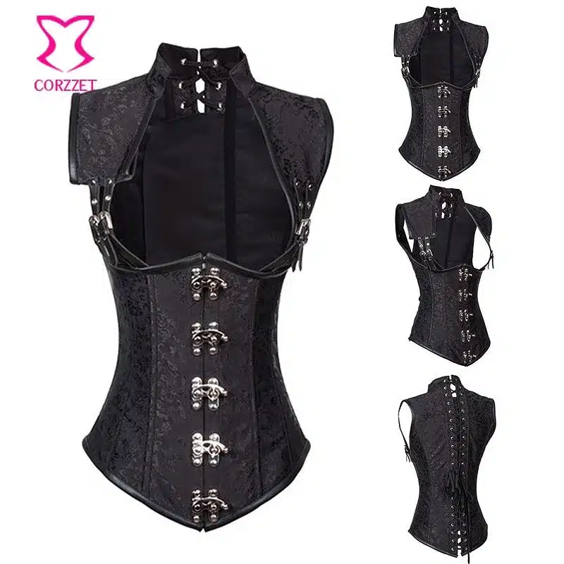Corzzet Black Collared Top Steampunk Underbust Corsets And Bustiers Body Shaper Plus Size Women Jacket 17