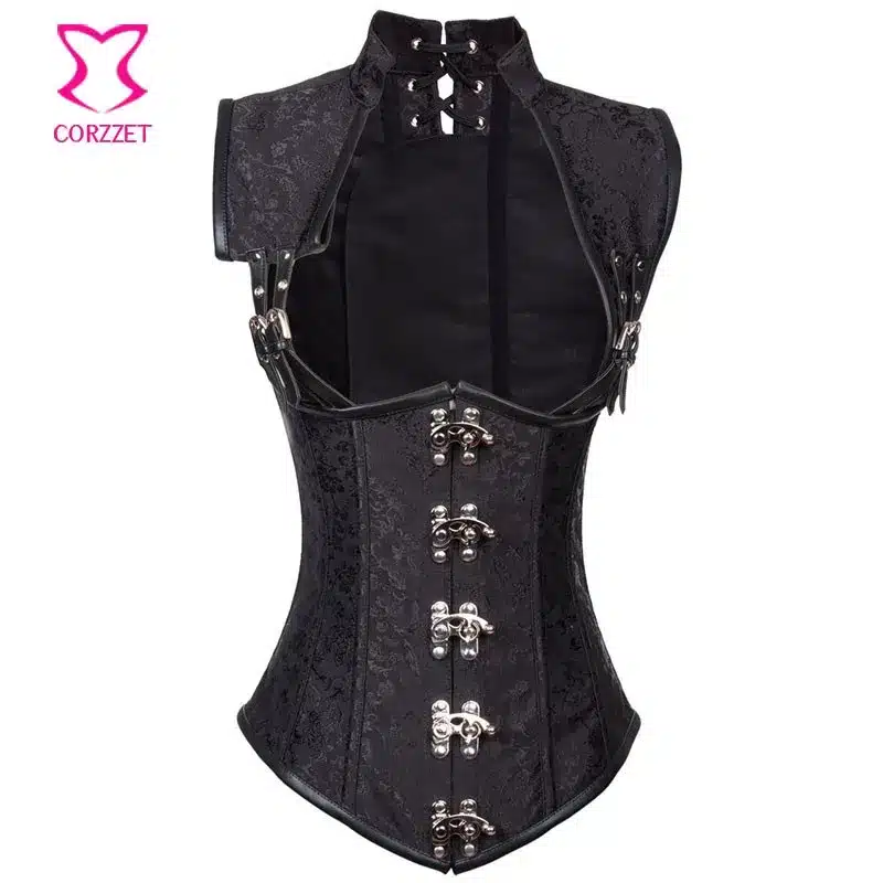 Corzzet Black Collared Top Steampunk Underbust Corsets And Bustiers Body Shaper Plus Size Women Jacket 18