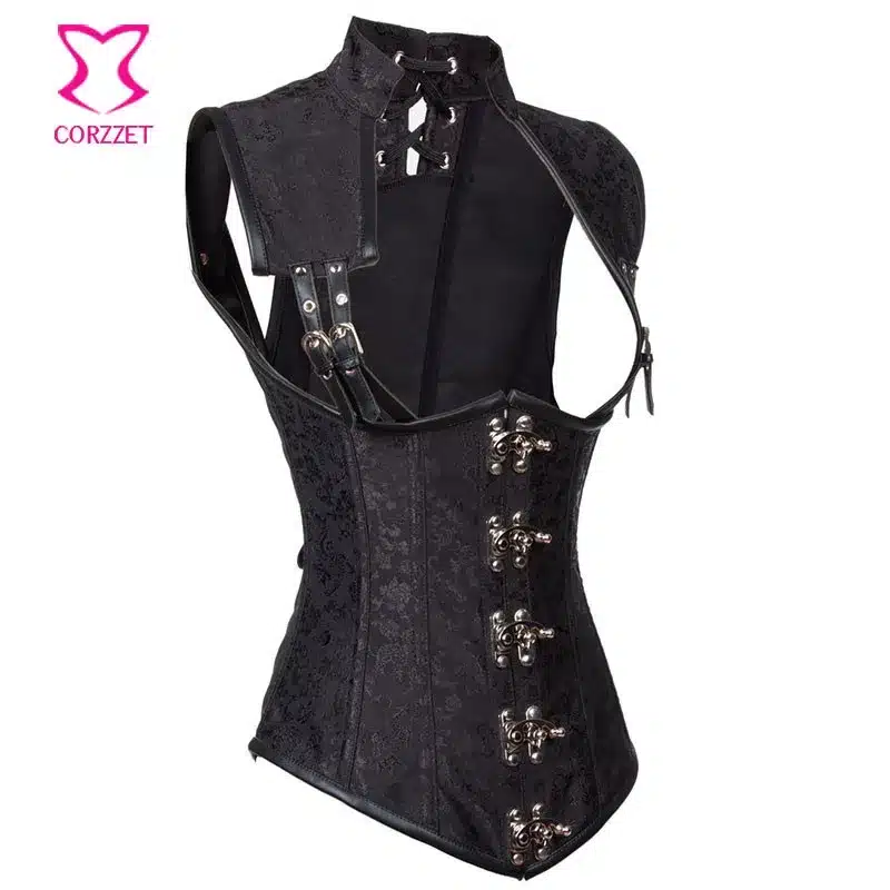 Corzzet Black Collared Top Steampunk Underbust Corsets And Bustiers Body Shaper Plus Size Women Jacket 19