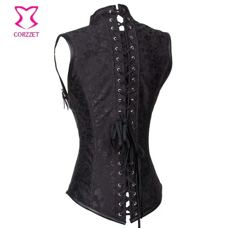 Corzzet Black Collared Top Steampunk Underbust Corsets And Bustiers Body Shaper Plus Size Women Jacket 20