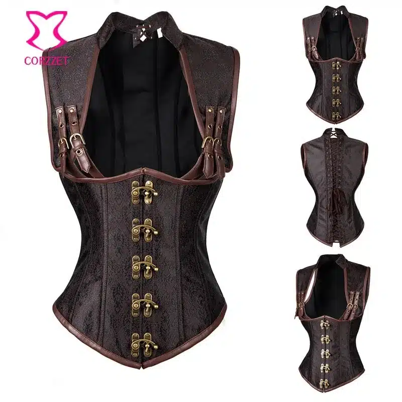 Corzzet Black Collared Top Steampunk Underbust Corsets And Bustiers Body Shaper Plus Size Women Jacket 23