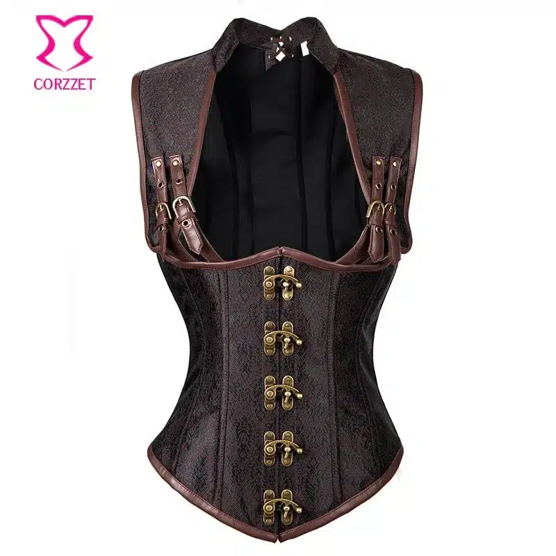 Corzzet Black Collared Top Steampunk Underbust Corsets And Bustiers Body Shaper Plus Size Women Jacket 24