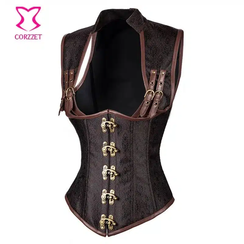 Corzzet Black Collared Top Steampunk Underbust Corsets And Bustiers Body Shaper Plus Size Women Jacket 25