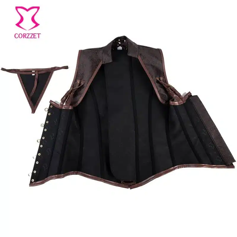Corzzet Black Collared Top Steampunk Underbust Corsets And Bustiers Body Shaper Plus Size Women Jacket 27