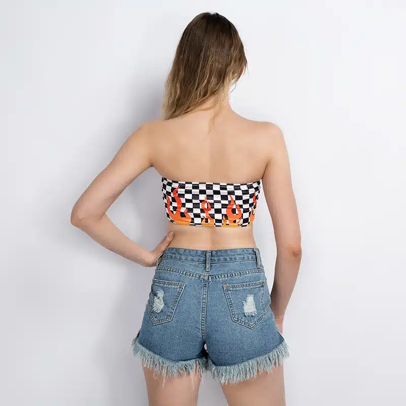 Weekeep 2017 Summer Women Sexy Strapless Tube Top Printed Bandeau Sleeveless Crop Top Jaded London Flames Checkered Wrap Chest 12