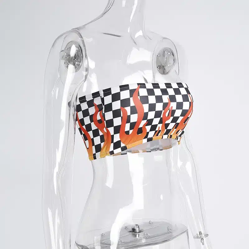 Weekeep 2017 Summer Women Sexy Strapless Tube Top Printed Bandeau Sleeveless Crop Top Jaded London Flames Checkered Wrap Chest 15