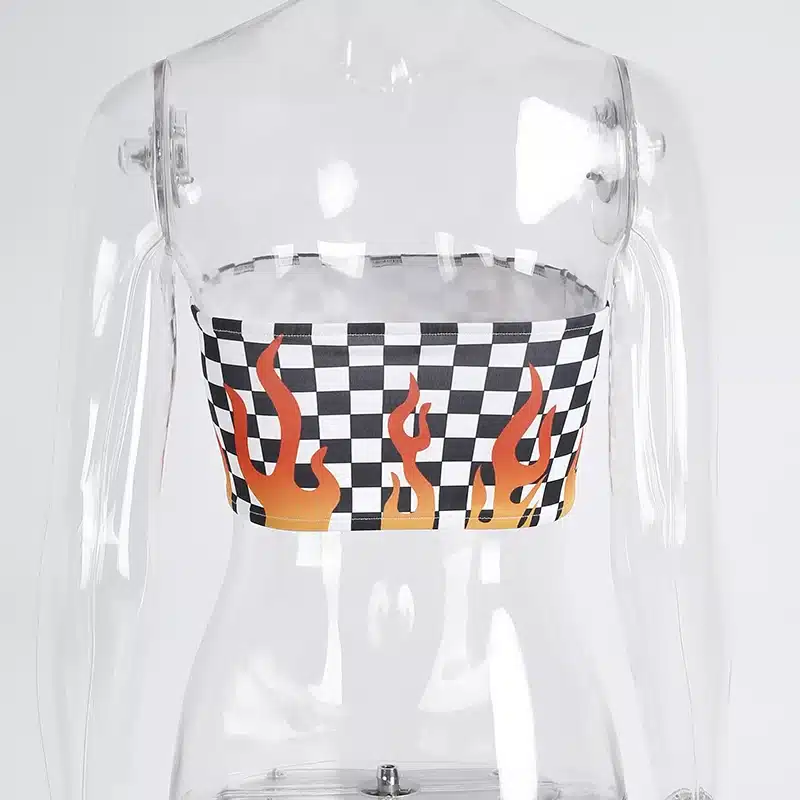 Weekeep 2017 Summer Women Sexy Strapless Tube Top Printed Bandeau Sleeveless Crop Top Jaded London Flames Checkered Wrap Chest 17
