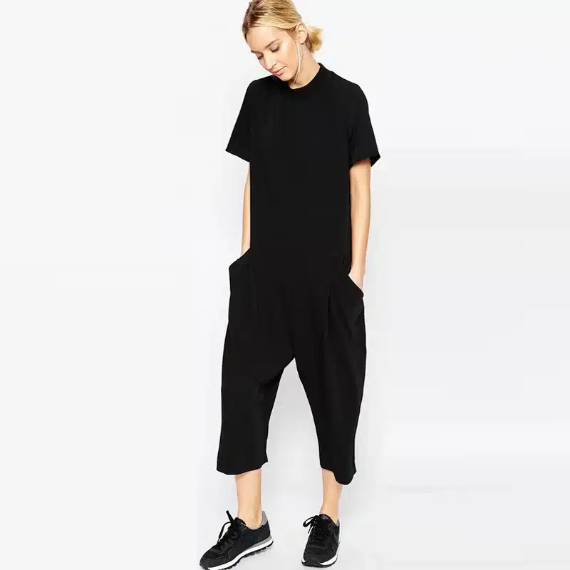 2018 summer black rompers womens jumpsuit Elegant Coveralls side pocket loose-fitting Harem Romper overalls jumpsuit for women 9
