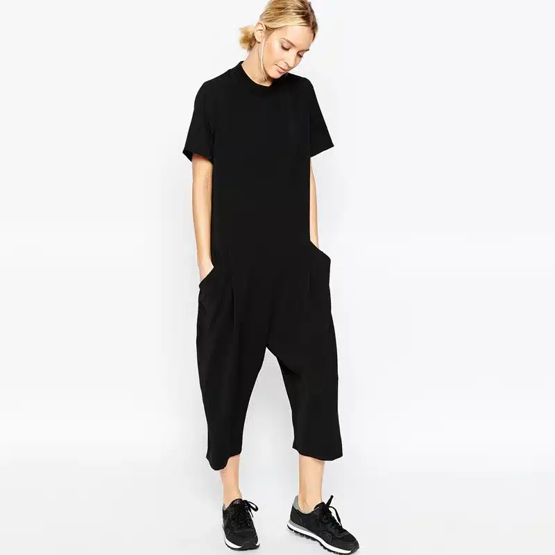 2018 summer black rompers womens jumpsuit Elegant Coveralls side pocket loose-fitting Harem Romper overalls jumpsuit for women 10