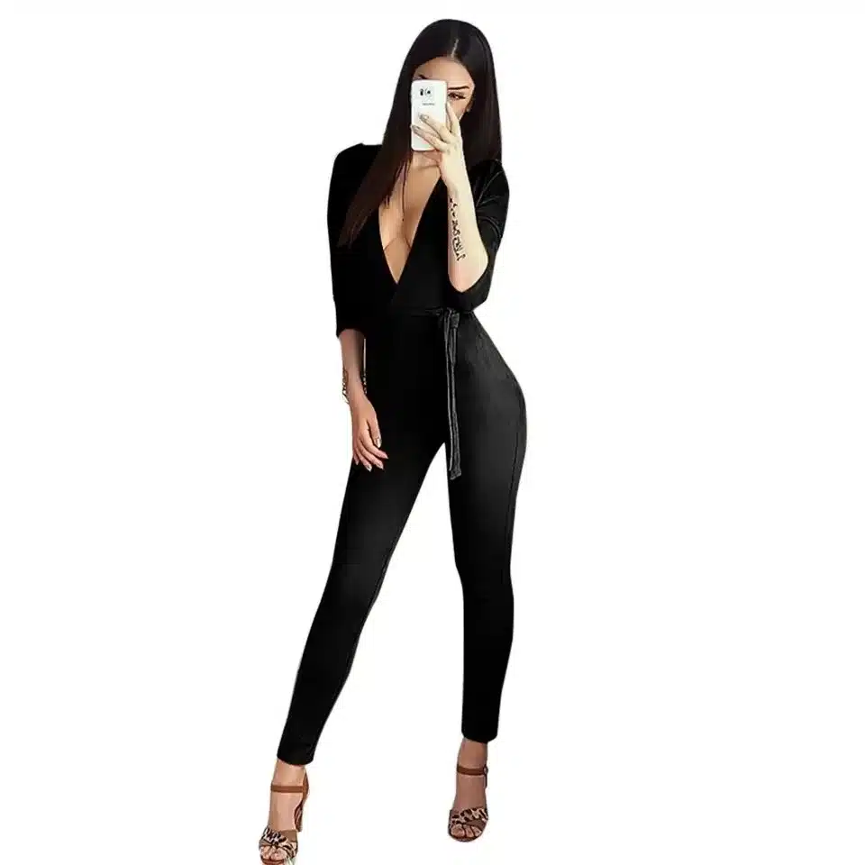 Sedrinuo 2017 casual fashion overalls deep v neck suede belt bodycon jumpsuit romper Bodie Autumn fitness women party jumpsuits 41