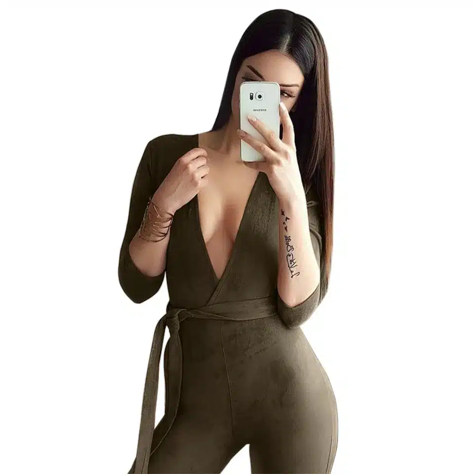 Sedrinuo 2017 casual fashion overalls deep v neck suede belt bodycon jumpsuit romper Bodie Autumn fitness women party jumpsuits 50