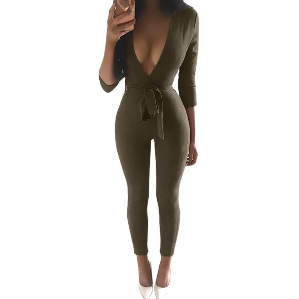 Sedrinuo 2017 casual fashion overalls deep v neck suede belt bodycon jumpsuit romper Bodie Autumn fitness women party jumpsuits 51