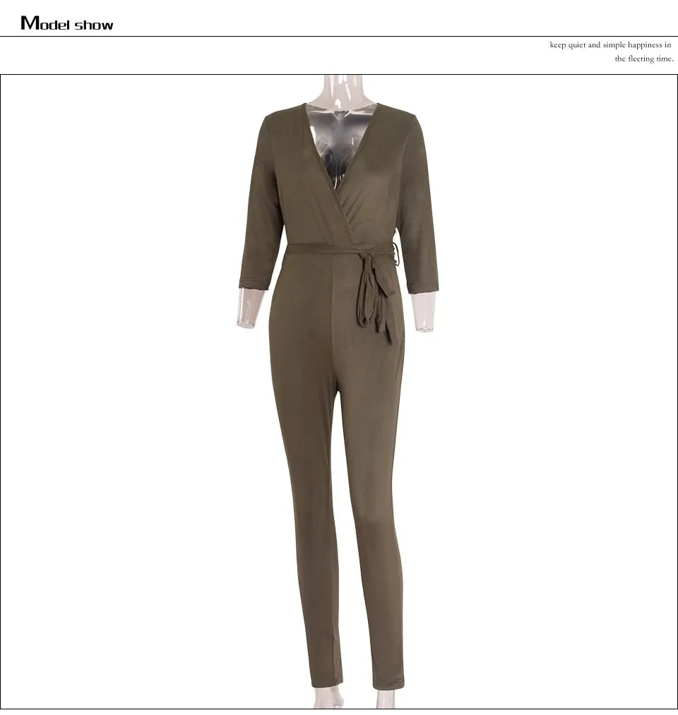 Sedrinuo 2017 casual fashion overalls deep v neck suede belt bodycon jumpsuit romper Bodie Autumn fitness women party jumpsuits 53