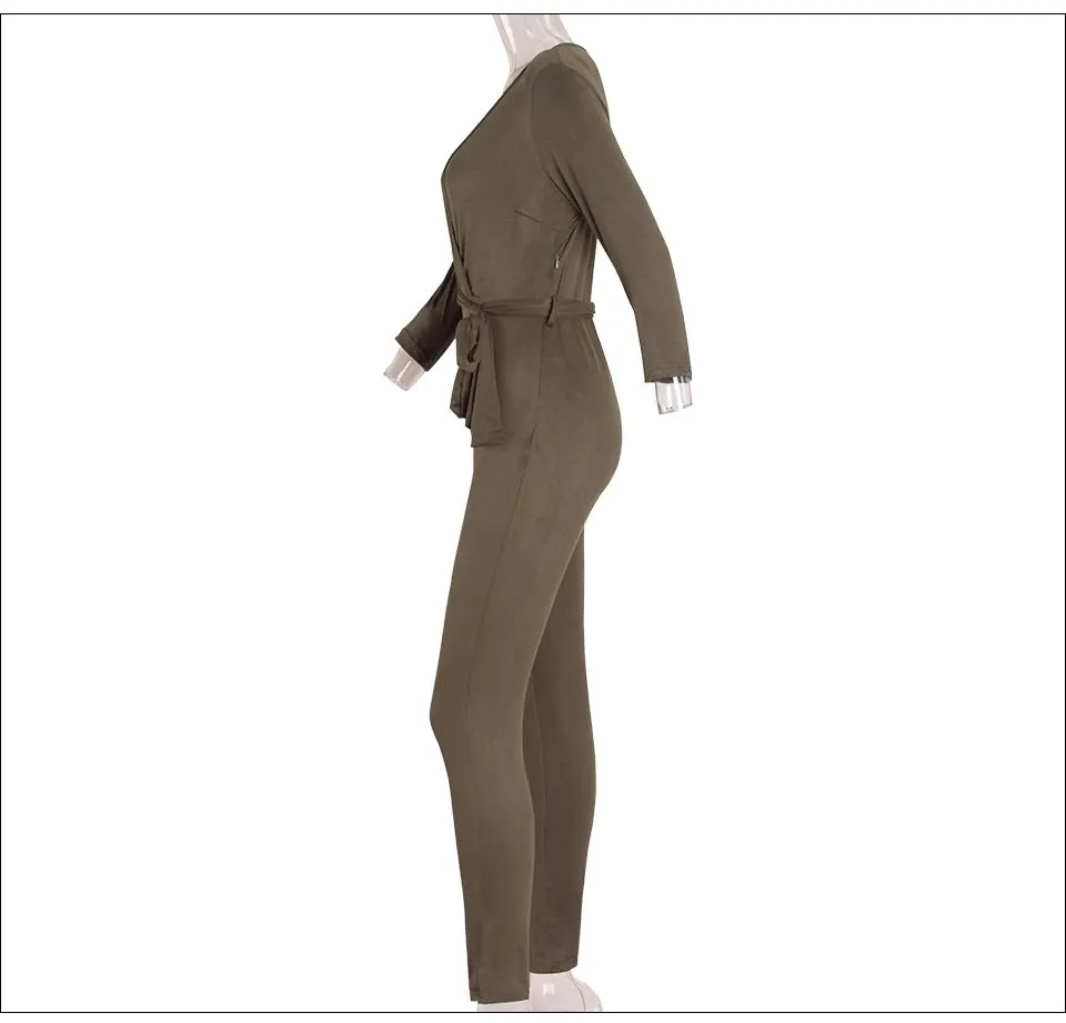 Sedrinuo 2017 casual fashion overalls deep v neck suede belt bodycon jumpsuit romper Bodie Autumn fitness women party jumpsuits 54