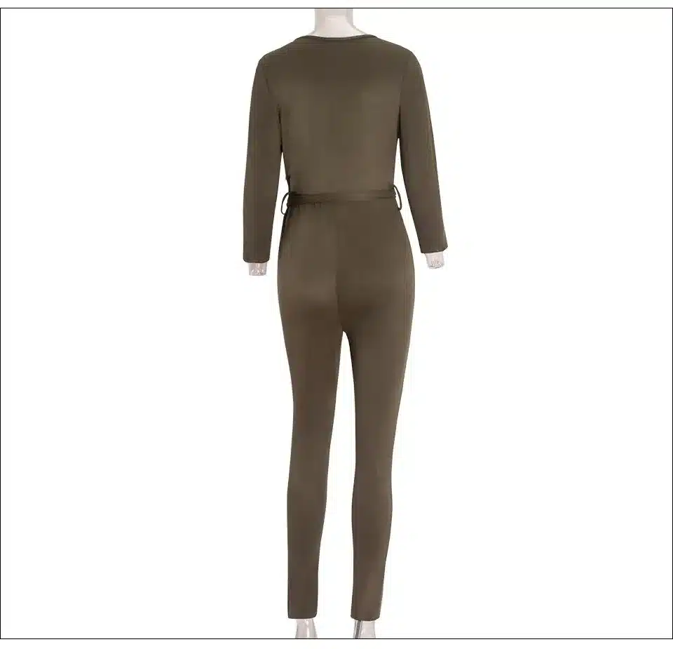 Sedrinuo 2017 casual fashion overalls deep v neck suede belt bodycon jumpsuit romper Bodie Autumn fitness women party jumpsuits 55