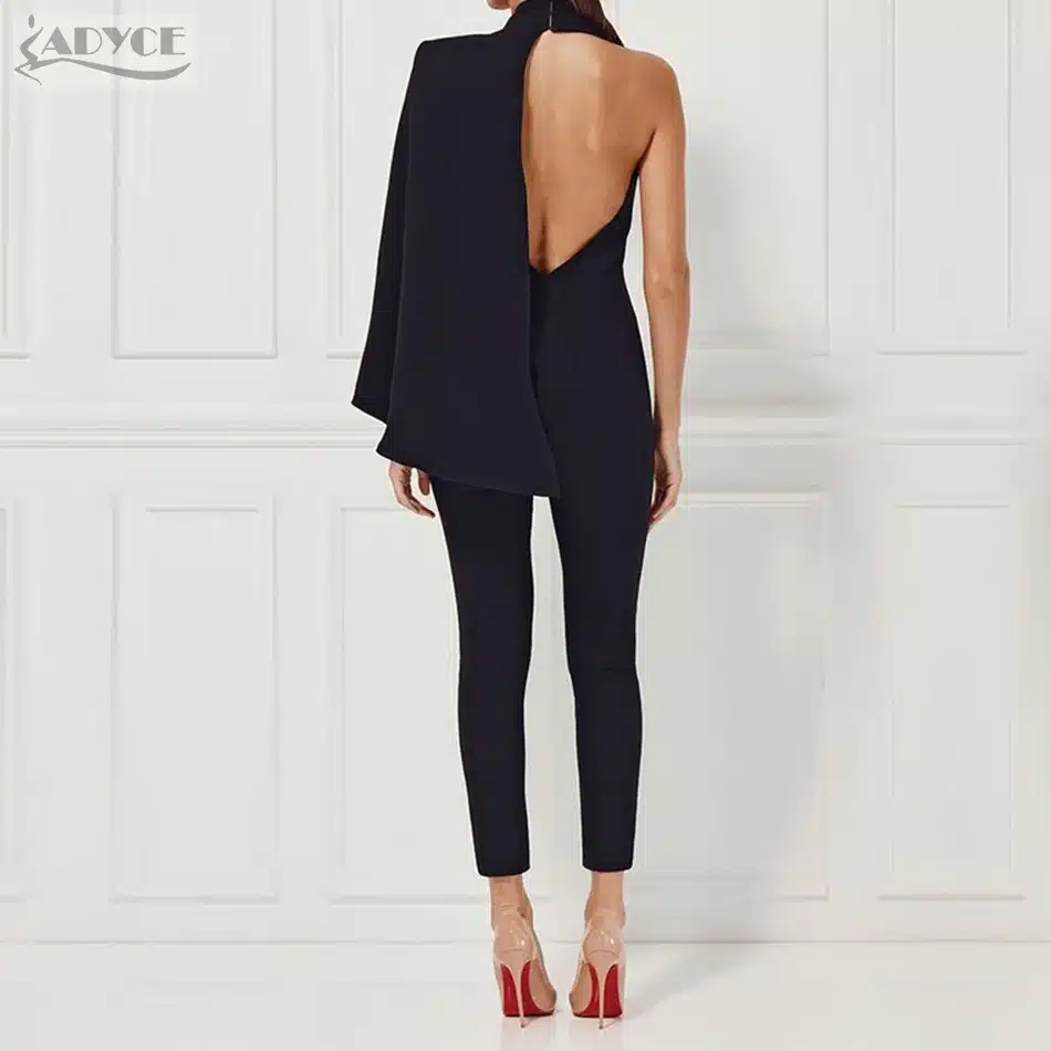 2018 Women Celebrity Runway Jumpsuit Black Deep V-Neck Halter half Batwing Sleeve Rompers Woman Jumpsuit Sexy Bodycon Bodysuits 11