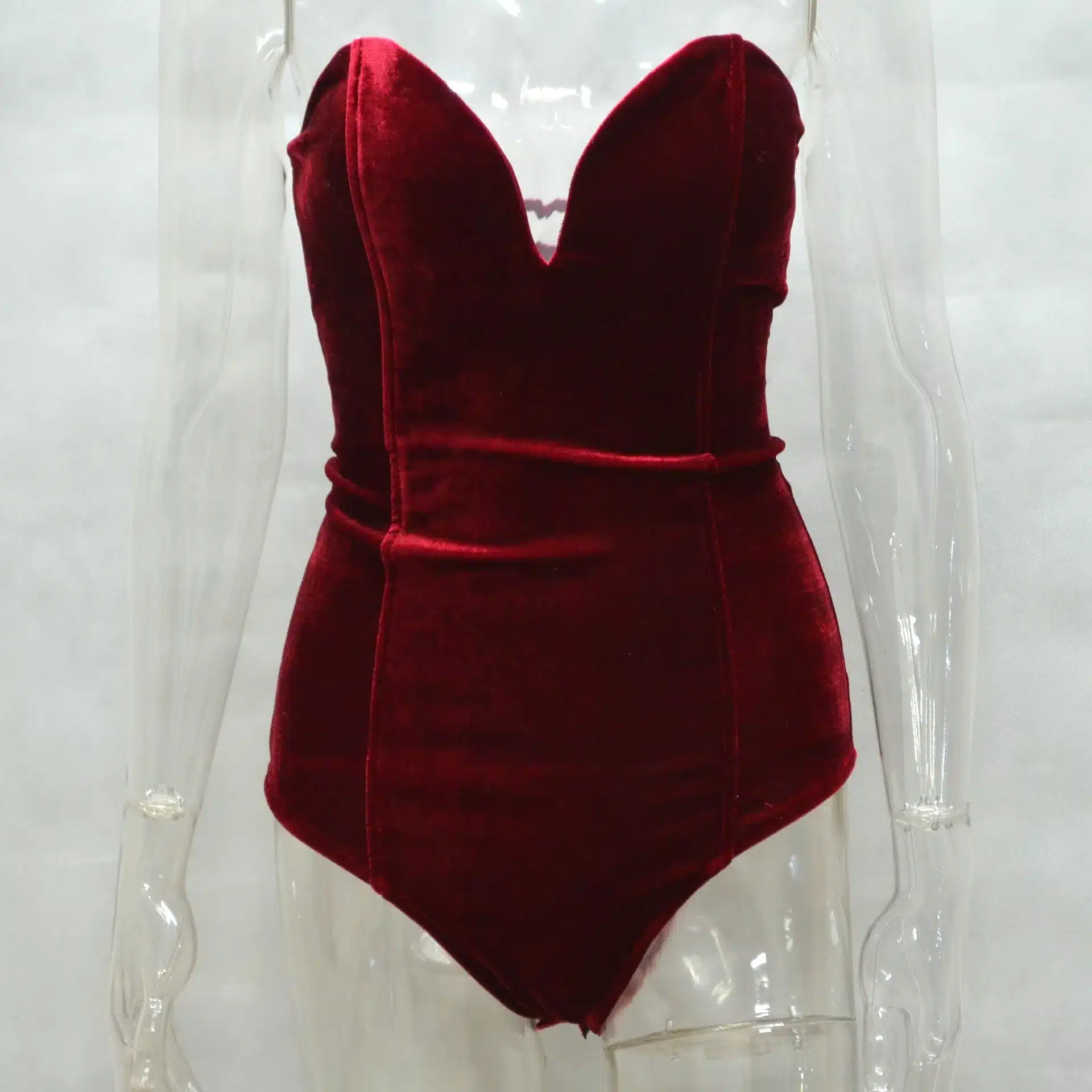 Autumn Winter Sexy Velvet Bodysuits Women Back Cross Strapless Solid V Neck body feminino black bodycon jumpsuit bodysuit QL2784 19
