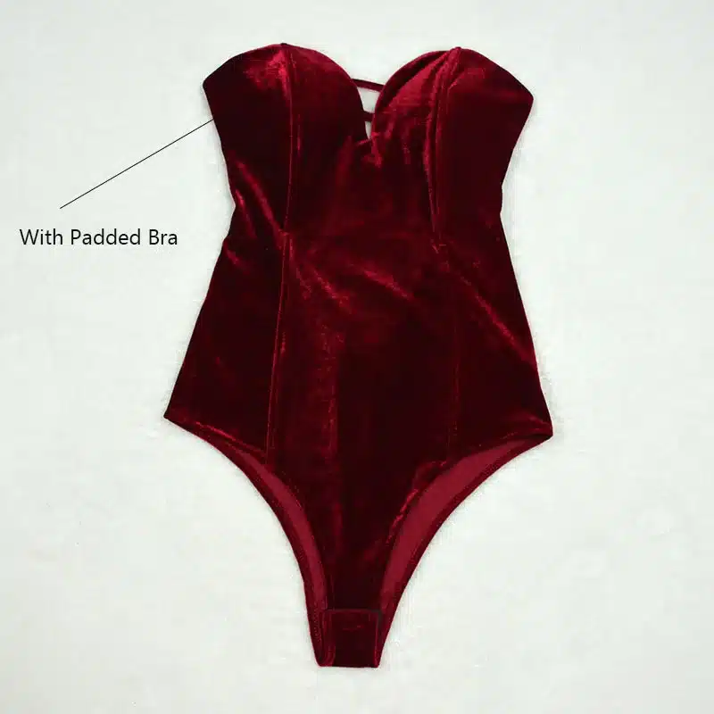 Autumn Winter Sexy Velvet Bodysuits Women Back Cross Strapless Solid V Neck body feminino black bodycon jumpsuit bodysuit QL2784 21