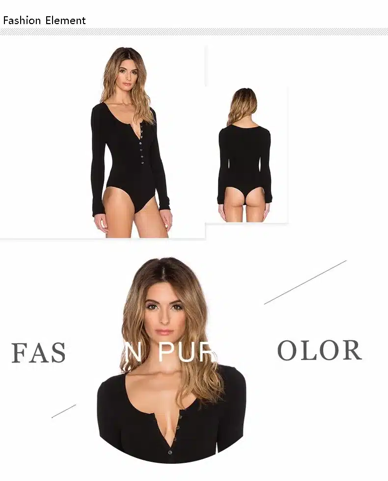 2018 New Single Breasted Slim Body Suit Sexy Combinaison Femme Buttons Womens Jumpsuit Black Leotard Bodysuit For Women C166 7