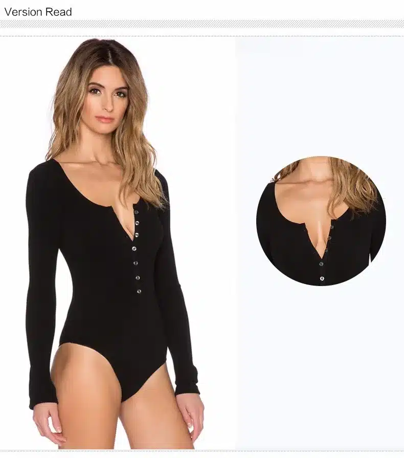 2018 New Single Breasted Slim Body Suit Sexy Combinaison Femme Buttons Womens Jumpsuit Black Leotard Bodysuit For Women C166 9