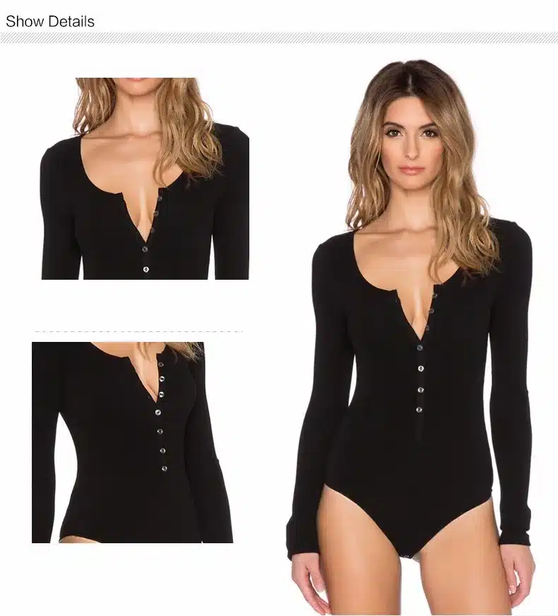 2018 New Single Breasted Slim Body Suit Sexy Combinaison Femme Buttons Womens Jumpsuit Black Leotard Bodysuit For Women C166 10