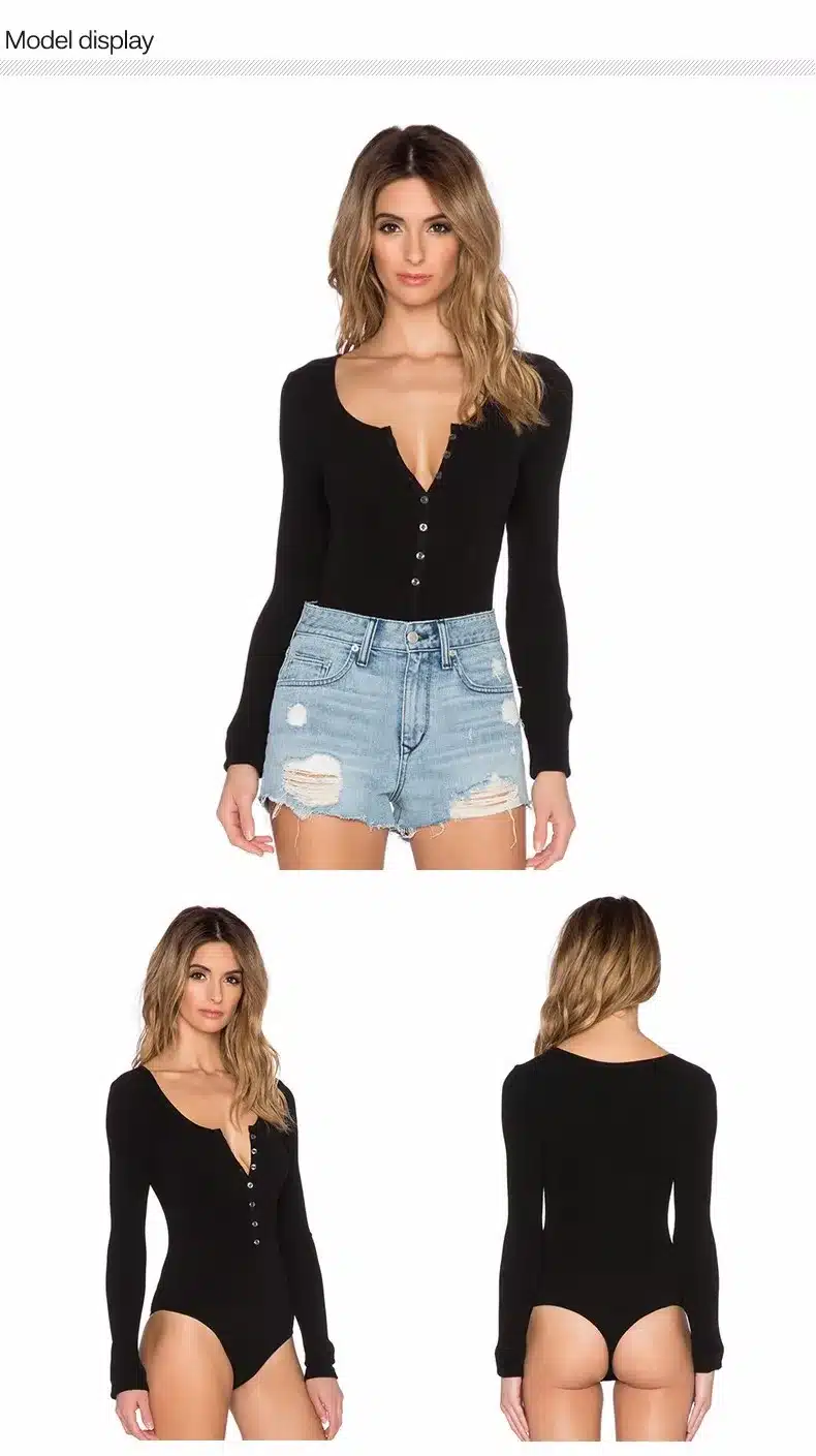 2018 New Single Breasted Slim Body Suit Sexy Combinaison Femme Buttons Womens Jumpsuit Black Leotard Bodysuit For Women C166 12