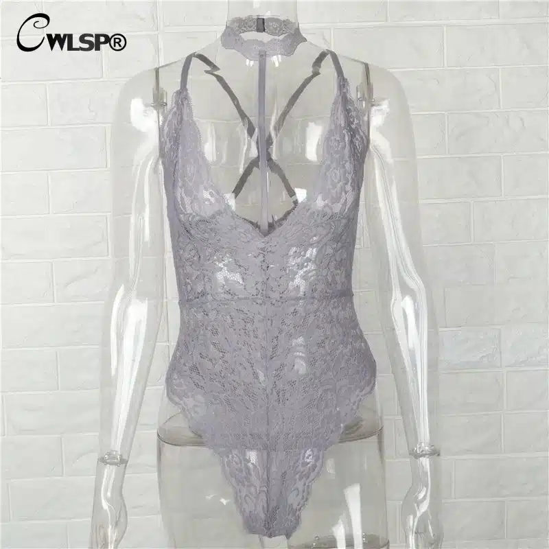 CWLSP 2017 Summer Sexy Halter Mesh See Through Lace Women Bodysuits Vintage Transparent Club Overalls Women Rompers QZ1894 21