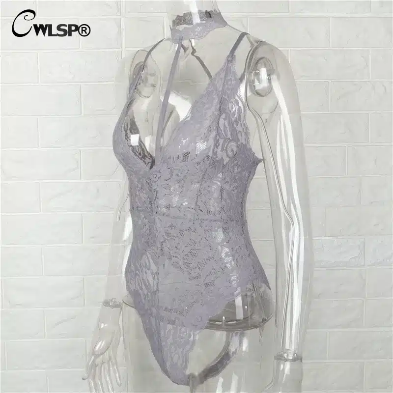 CWLSP 2017 Summer Sexy Halter Mesh See Through Lace Women Bodysuits Vintage Transparent Club Overalls Women Rompers QZ1894 22