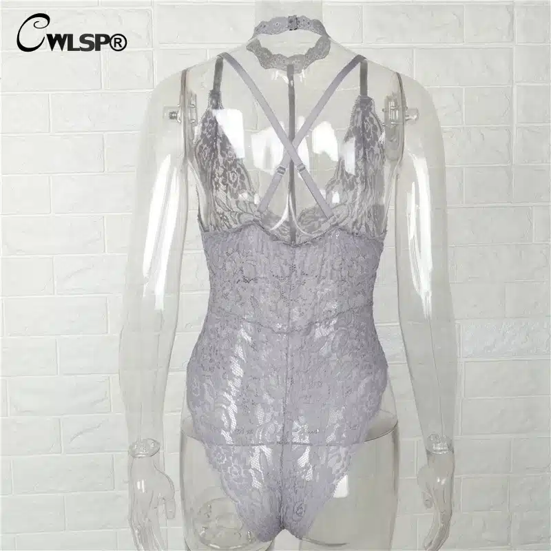 CWLSP 2017 Summer Sexy Halter Mesh See Through Lace Women Bodysuits Vintage Transparent Club Overalls Women Rompers QZ1894 24