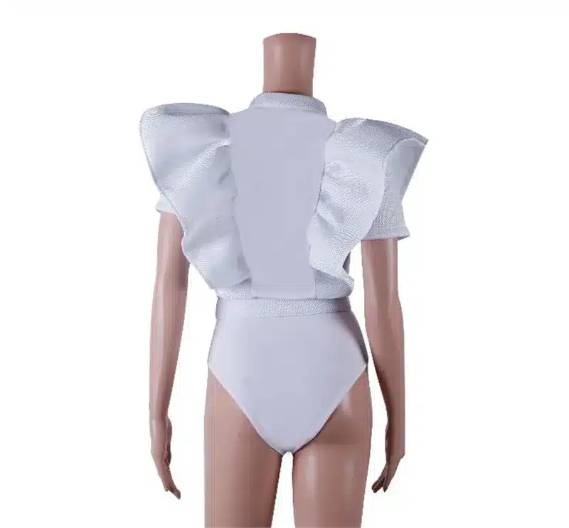Fashion Women's Ruffle Bodysuit Top Black White Sexy Mesh Patchwork Body Top Button Up Body Femme Slim Combishort Good Quality 29