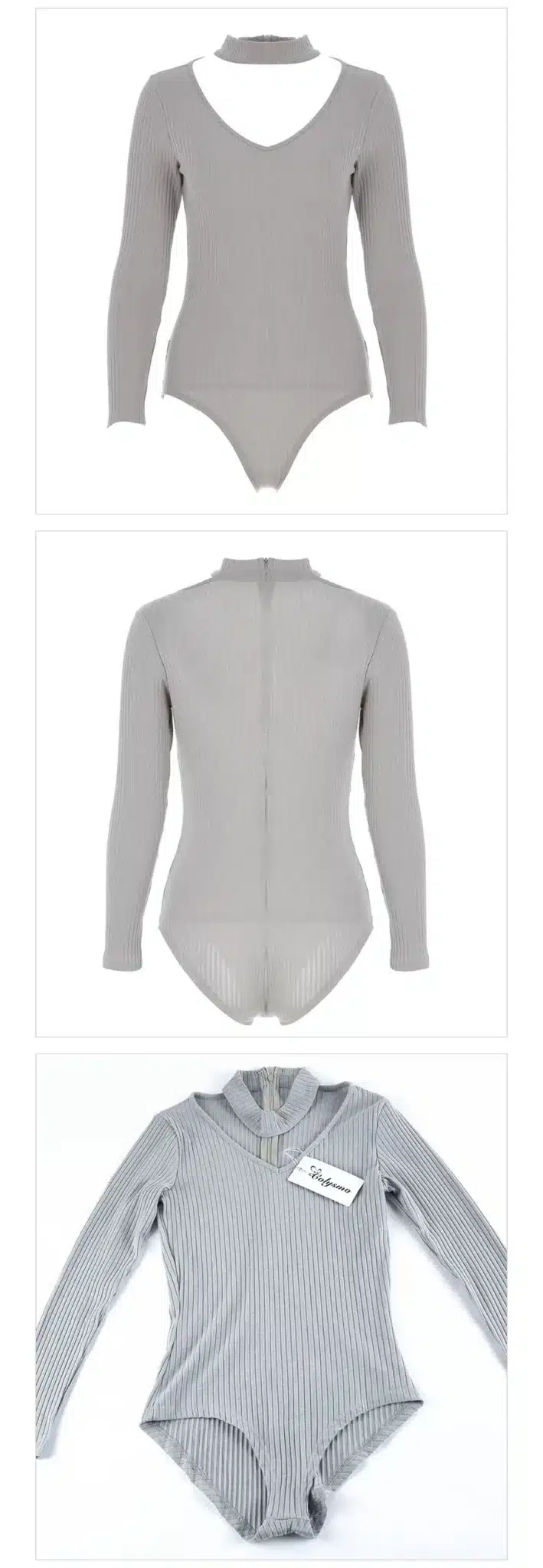 Colysmo Sexy Choker High Neck Plunge V Long Sleeve Shoulder Women Autumn Spring Ribbed Bodysuits Playsuits Rompers Jumpsuits New 12