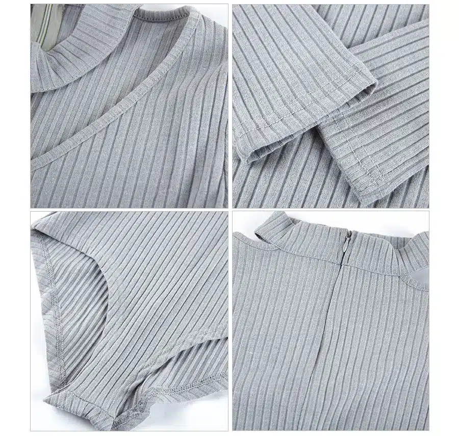Colysmo Sexy Choker High Neck Plunge V Long Sleeve Shoulder Women Autumn Spring Ribbed Bodysuits Playsuits Rompers Jumpsuits New 13