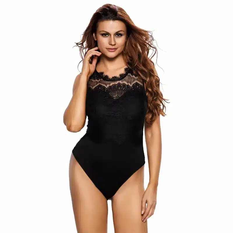 ADEWEL 2017 Sexy Bodysuit Women Black Lace High Neck Cut Out Back Bodycon Jumpsuits Romper Combinaison Shorts Playsuits 46
