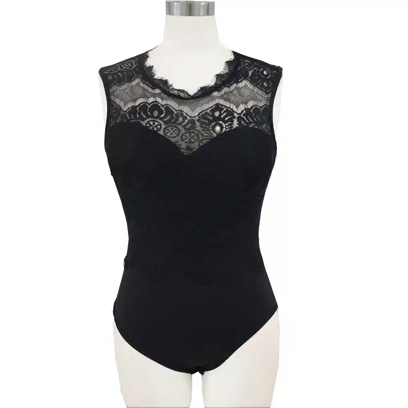 ADEWEL 2017 Sexy Bodysuit Women Black Lace High Neck Cut Out Back Bodycon Jumpsuits Romper Combinaison Shorts Playsuits 49