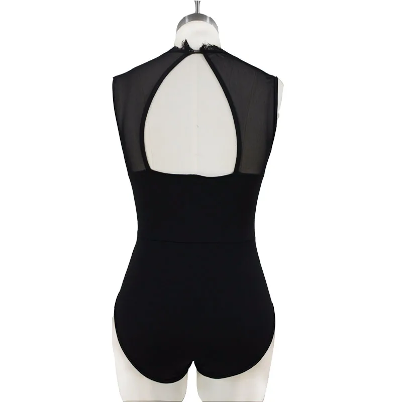 ADEWEL 2017 Sexy Bodysuit Women Black Lace High Neck Cut Out Back Bodycon Jumpsuits Romper Combinaison Shorts Playsuits 51