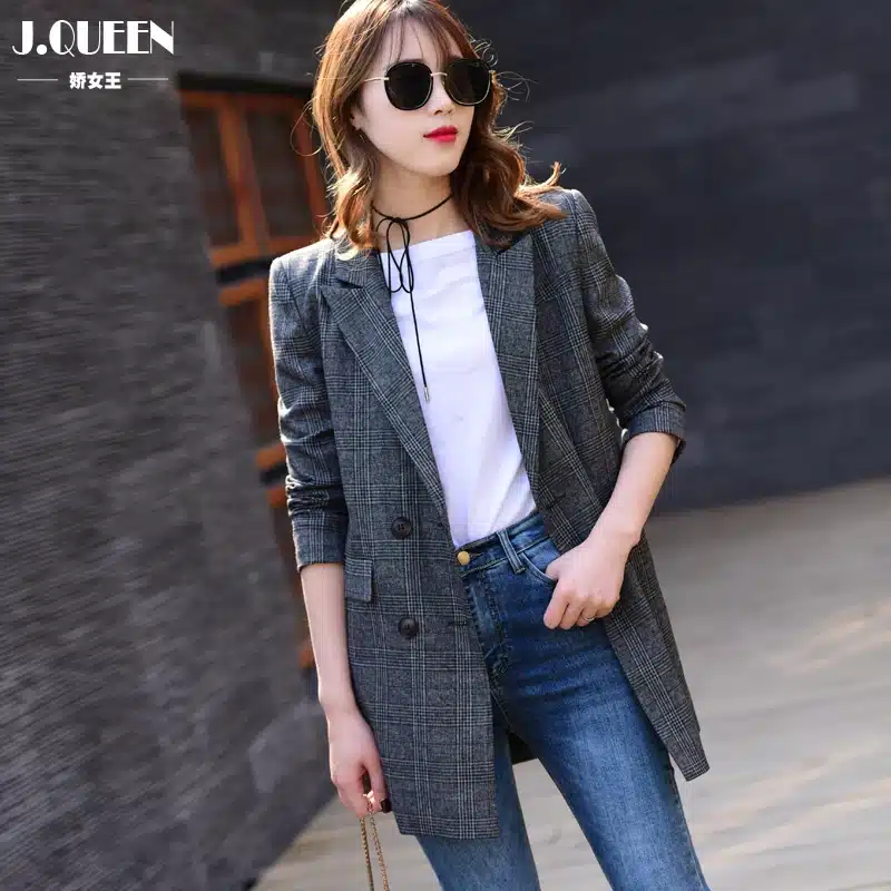 2017 New Plaid Formal Suits for Women Fashion Newest Designer Blazer Women's Long Sleeve Jacket J17CA2005 4