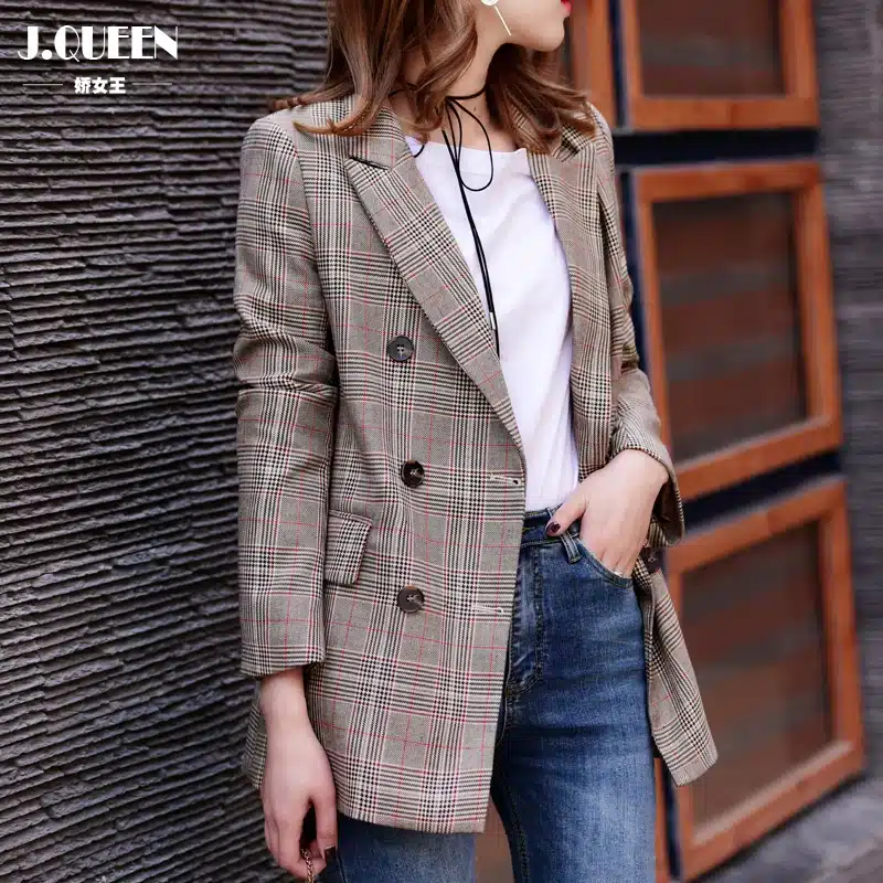 2017 New Plaid Formal Suits for Women Fashion Newest Designer Blazer Women's Long Sleeve Jacket J17CA2005 5