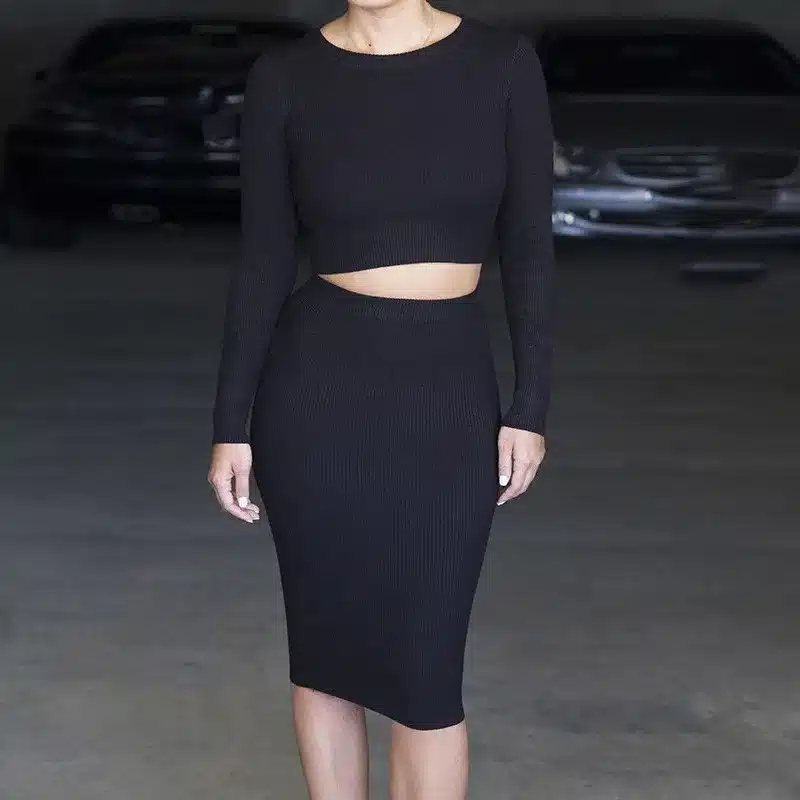 2 piece set women Long Sleeve crop top and skirt set Mid-length Hip-wrapped Skirt Tracksuits TC97501010005 5