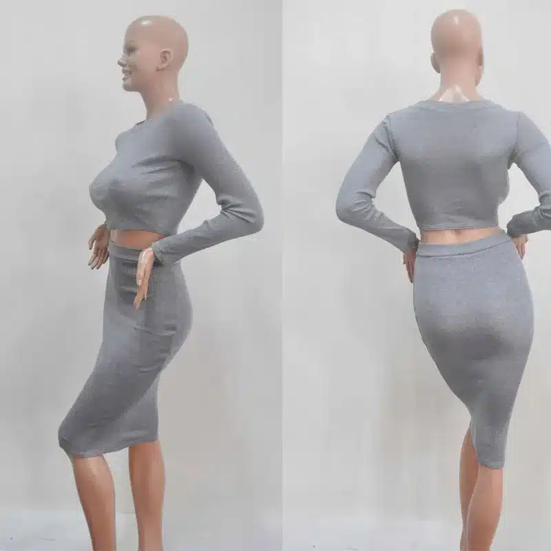 2 piece set women Long Sleeve crop top and skirt set Mid-length Hip-wrapped Skirt Tracksuits TC97501010005 10