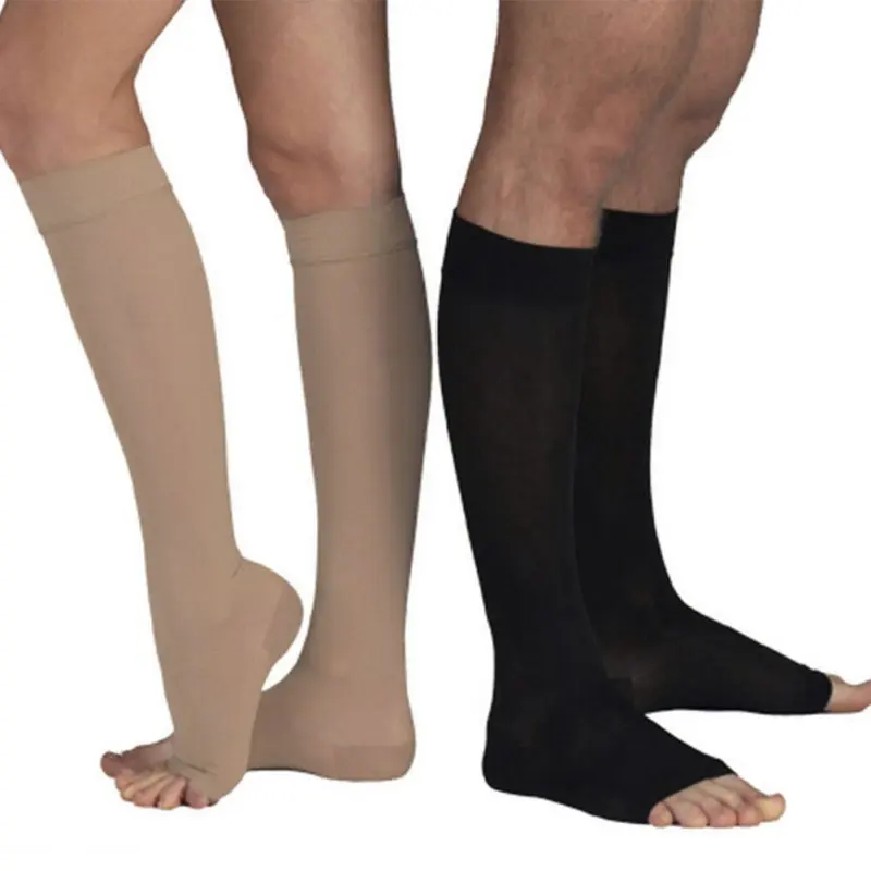 Men Women Stay Up Stockings Open Toe Compression Knee Thighs High Support 18-21 mm Hg Stocking Medias Muslo 8