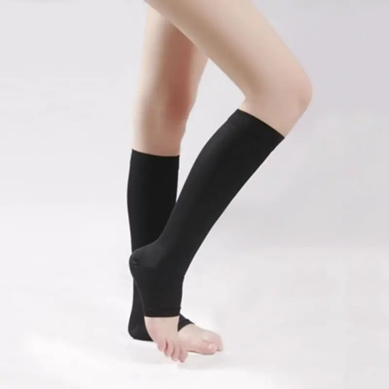 Men Women Stay Up Stockings Open Toe Compression Knee Thighs High Support 18-21 mm Hg Stocking Medias Muslo 9