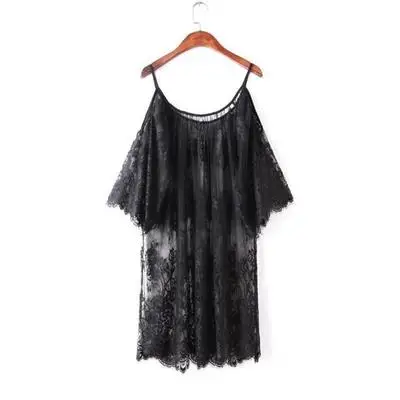 Black white off shoulder lace Nightgown Women Sexy Spaghetti Strap Patchwork Lingerie Dress Lace Sleepwear Sleepshirts Size S-XL 10