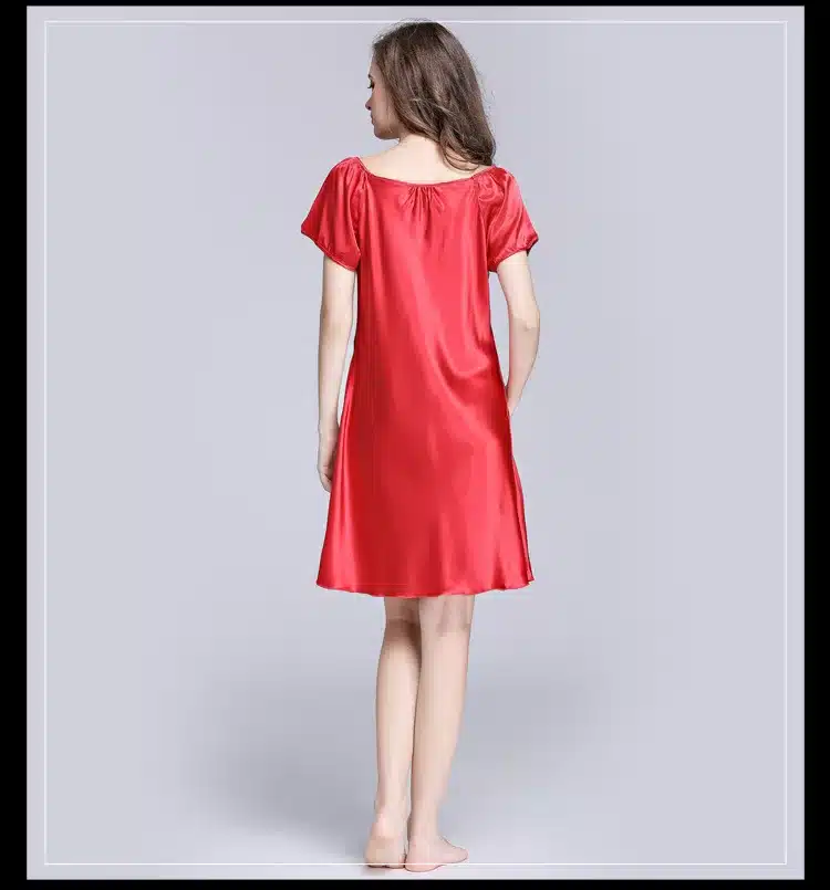 2017 New Sweet Young Women Silk Nightgown Printed Fashion Knee-length Girl Sleepwear Summer Ladies Sleepshirts Pink,Camel,Blue 26