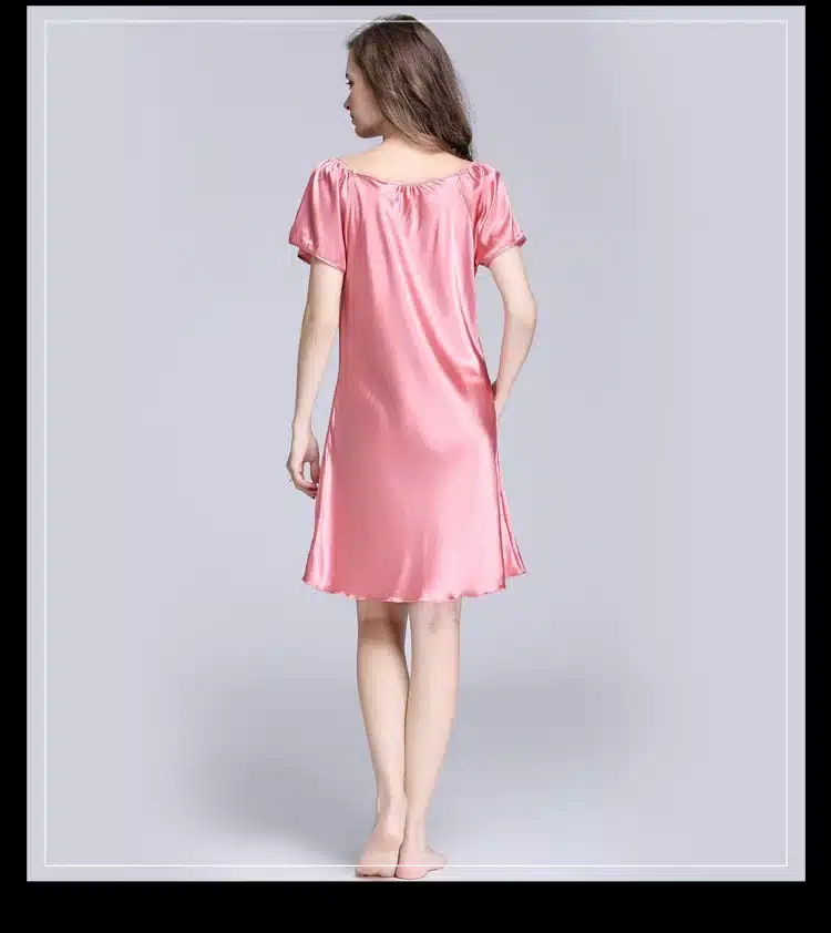 2017 New Sweet Young Women Silk Nightgown Printed Fashion Knee-length Girl Sleepwear Summer Ladies Sleepshirts Pink,Camel,Blue 38