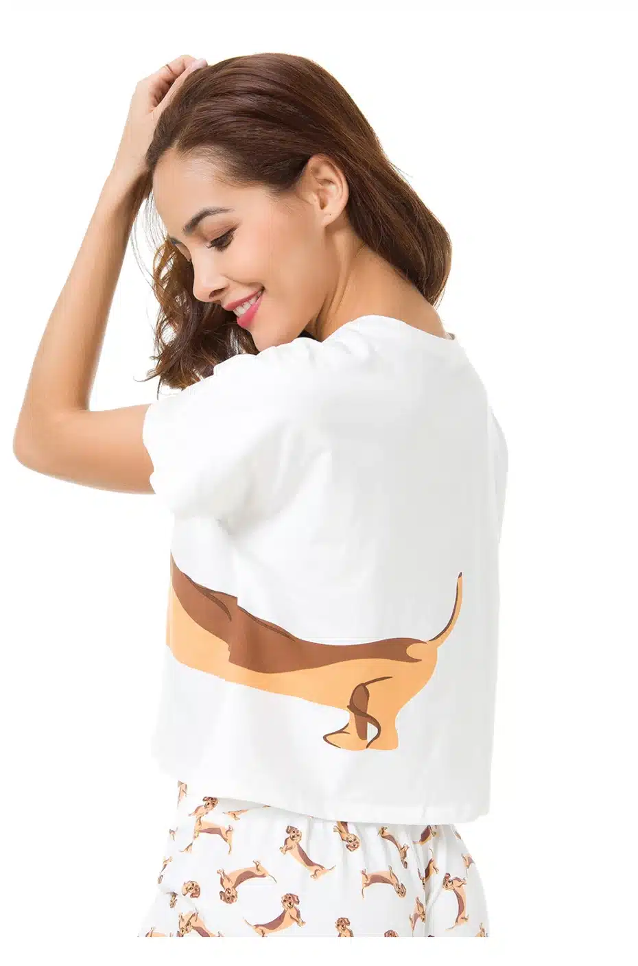 Best Seller Cute Women's Pajama Sets Dachshund Print 2 Pieces Set Dog Crop Top + Shorts Elastic Waist Loose Plus Size S6706 14