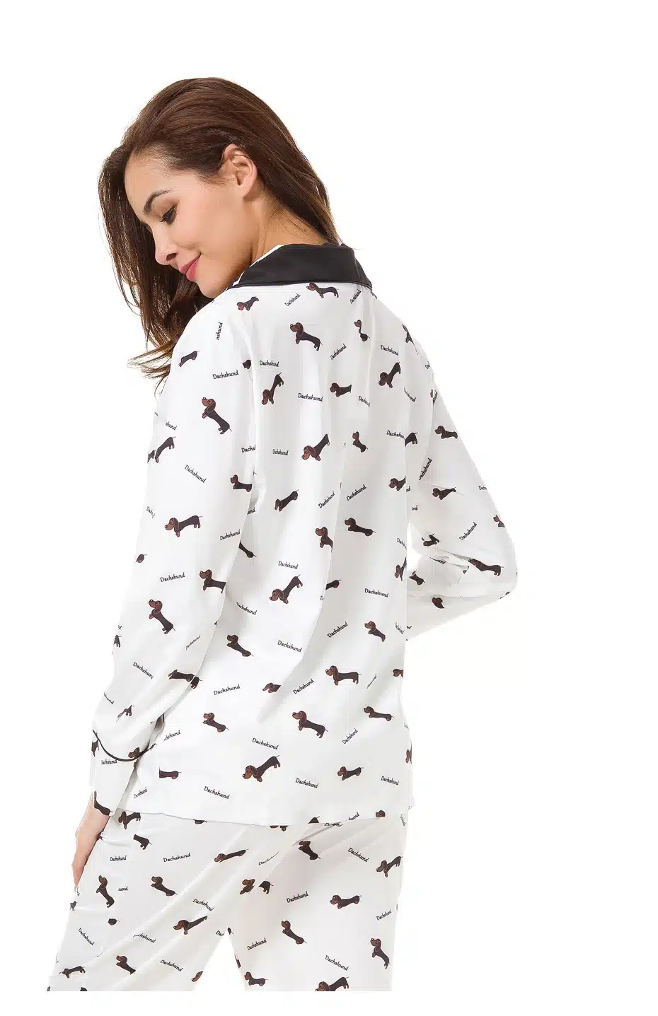 New 2018 Pajama Sets Women Dachshund Print 3 Pieces Set Long Sleeve Top + Pants Elastic Waist + Blinder Loose Homewear S74407 14